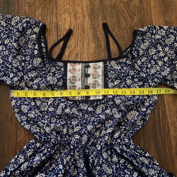 XHILARATION Womens Medium Romper Jumper Shorts Hippie Cold Shoulder Blue - Picture 12 of 12